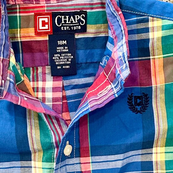 CHAPS Boys Button Down Plaid Long Sleeve Size 18 months EUC - Picture 2 of 5